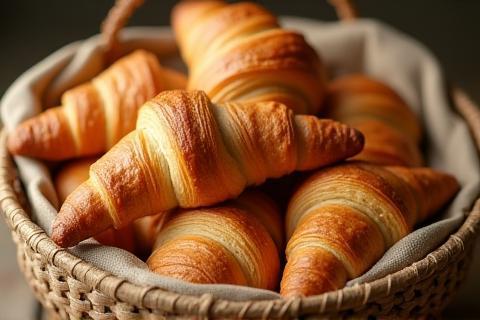 Basket of freshly baked croissants.