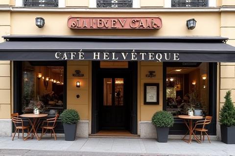 Exterior view of the Café Helvétique entrance.