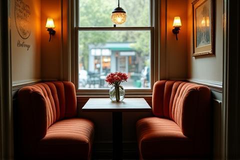 Comfortable seating area by a window.