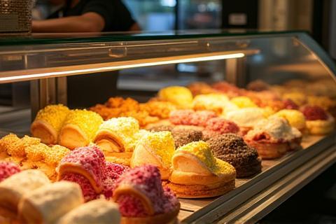 Display case filled with various pastries.
