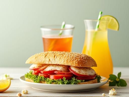 Delicious light lunch sandwich and a drink.