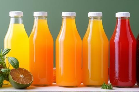 Selection of bottled juices and teas.